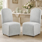 French Farmhouse Upholstered Dining Chair with Rounded Back, Caster Legs & Skirted Design