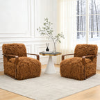 Ultra Soft Faux Fur Accent Chair – Retro Curves, Dark Walnut Wood Arms