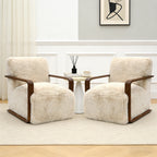 Ultra Soft Faux Fur Accent Chair – Retro Curves, Dark Walnut Wood Arms