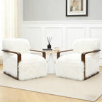 Ultra Soft Faux Fur Accent Chair – Retro Curves, Dark Walnut Wood Arms