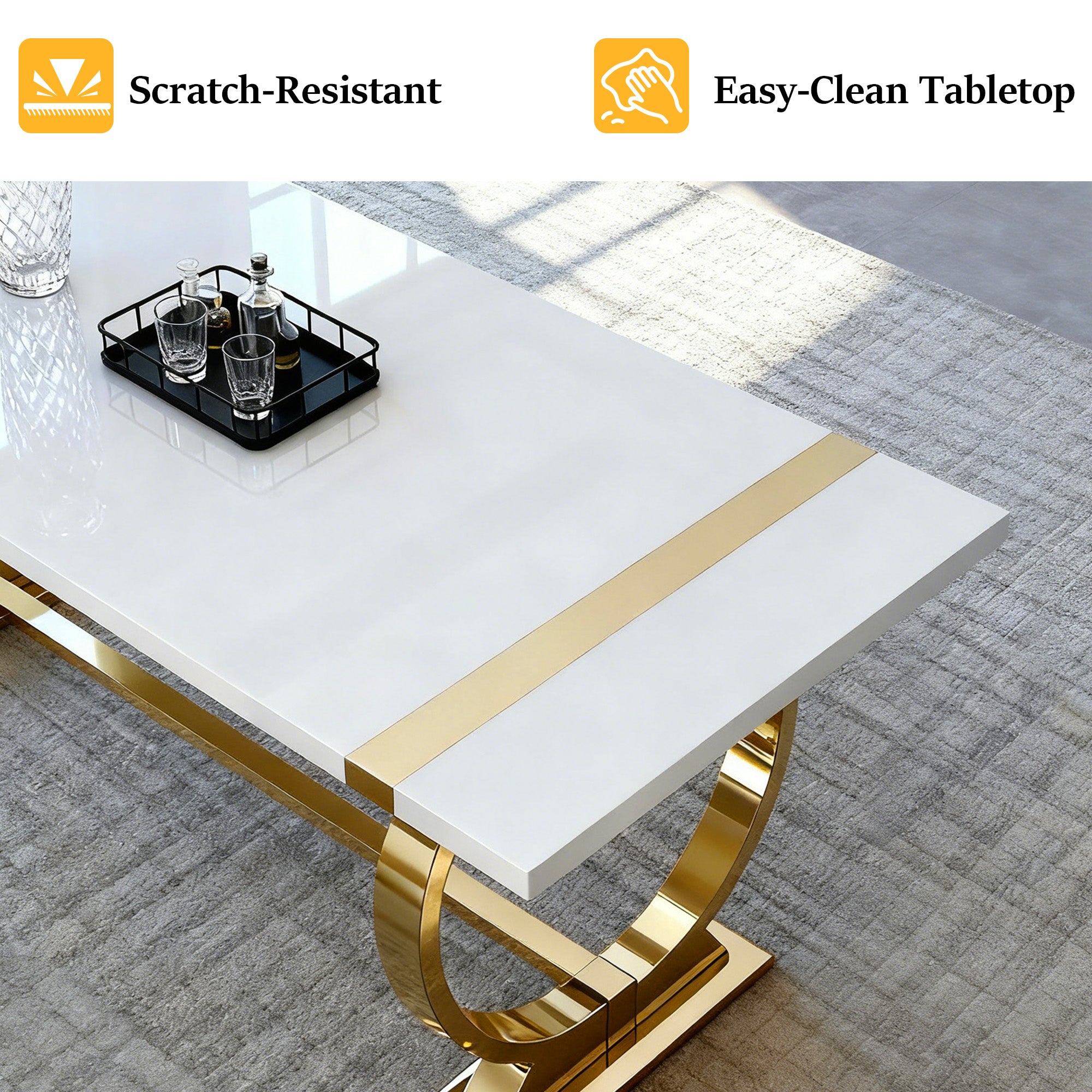 Contemporary Dining Table with Stainless Steel O-Shaped Trestle Base