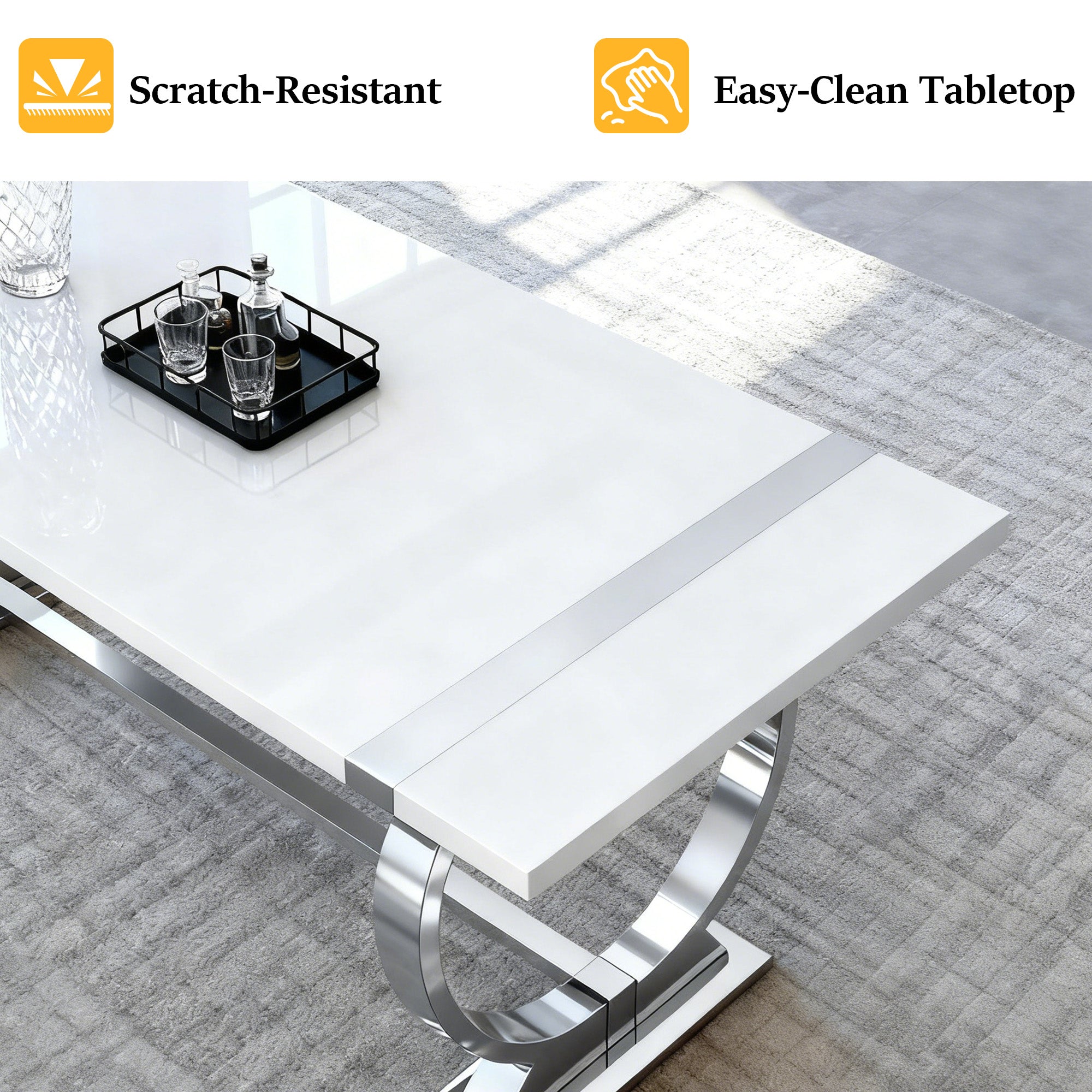 Contemporary Dining Table with Stainless Steel O-Shaped Trestle Base