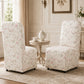 French Farmhouse Upholstered Dining Chair with Rounded Back, Caster Legs & Skirted Design
