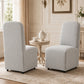 French Farmhouse Upholstered Dining Chair with Rounded Back, Caster Legs & Skirted Design