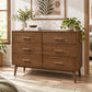 Mid-Century Modern 6-Drawer Dresser in Walnut with Optional Mirror