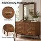 Mid-Century Modern 6-Drawer Dresser in Walnut with Optional Mirror