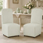 French Farmhouse Upholstered Dining Chair with Rounded Back, Caster Legs & Skirted Design