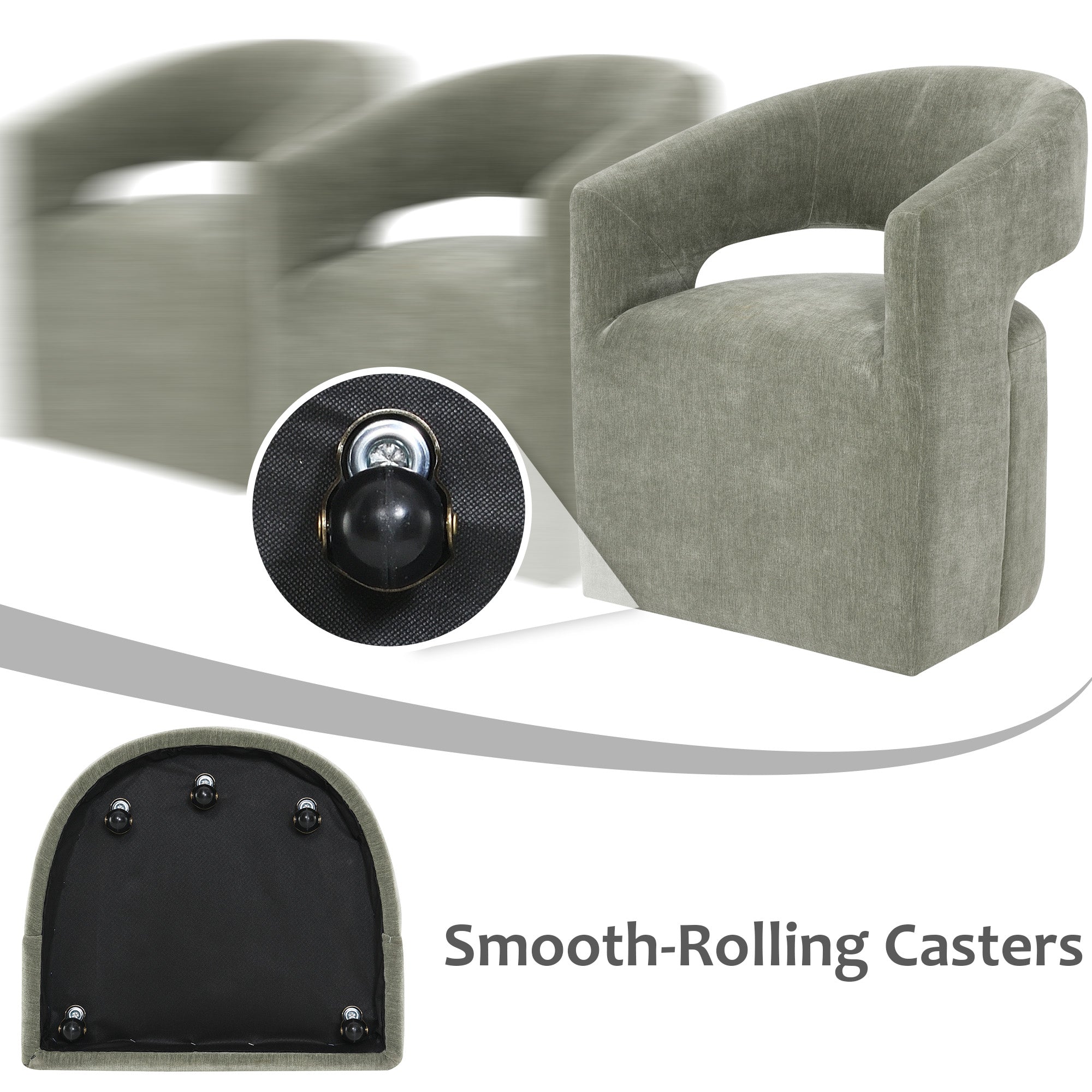 Rolling Barrel-Back Accent Chair with Casters – Contemporary Upholstered Arm Chair