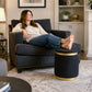 Contemporary Velvet Counter Stool with Gold Trim & Stainless Steel Base – Upholstered Modern Bar Stool