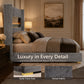 Contemporary Smart Platform Bed with 3D Fireplace LED Headboard, Bluetooth Audio, USB & TF Card Slots, Stainless Steel Frame