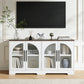 Rustic 2-Piece Arched TV Stand & Storage Cabinet Set – 55" Sideboard Buffet Cabinet & 72" Tall Display Cabinet with Glass Doors