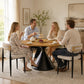 Athan 5-Piece Round Dining Table Set with Conical Metal Base & Upholstered Chairs – Black/Oak