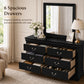 Transitional Sleigh Wood Dresser with Optional Mirror, Dovetail Drawers and Metal Pulls