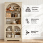 Arched Tempered Glass Door Storage Cabinet, 3-Tier Open Shelf Bookcase Display Cabinet