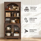 Arched Tempered Glass Door Storage Cabinet, 3-Tier Open Shelf Bookcase Display Cabinet