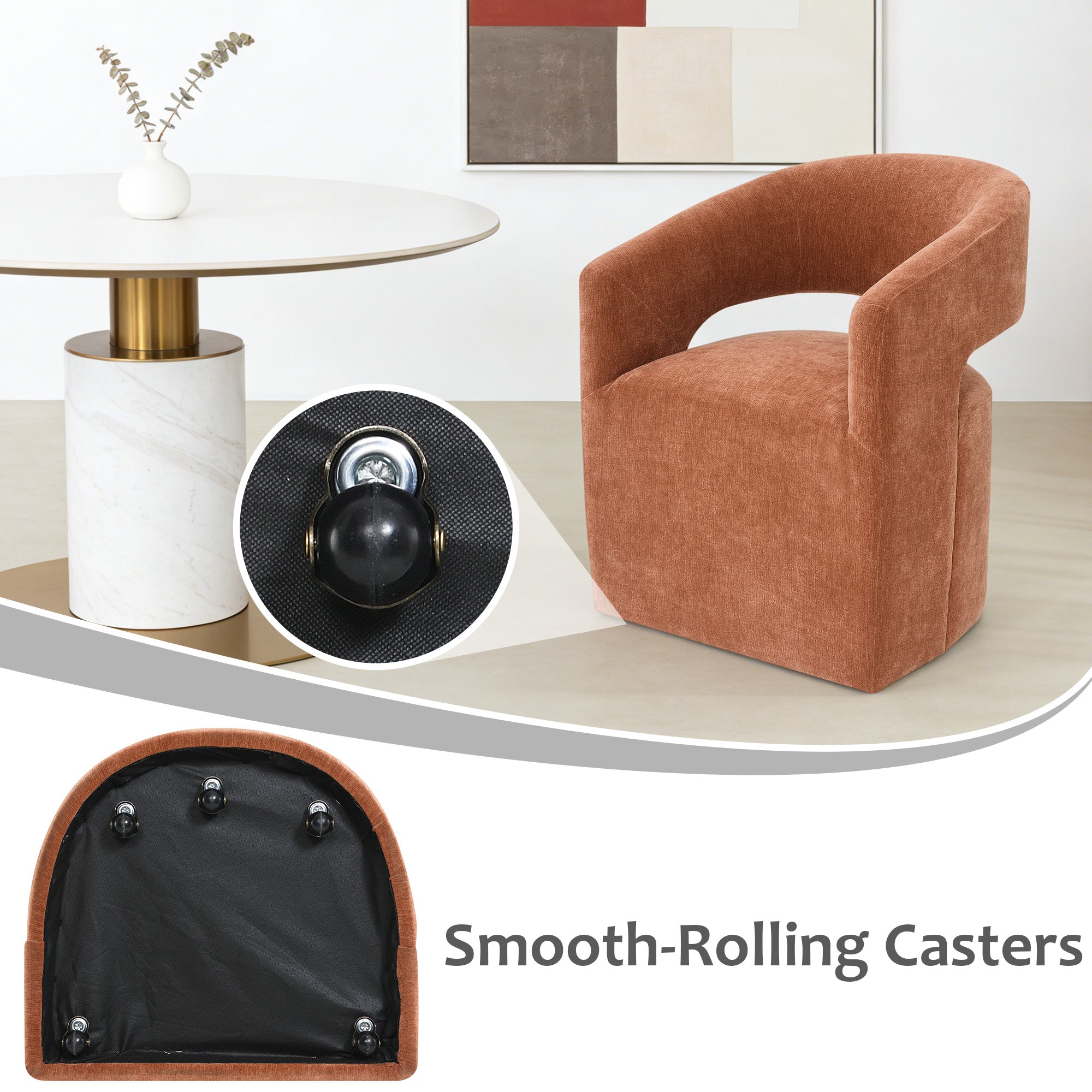 Rolling Barrel-Back Accent Chair with Casters – Contemporary Upholstered Arm Chair