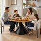 Athan 5-Piece Round Dining Table Set with Conical Metal Base & Upholstered Chairs – Black/Oak