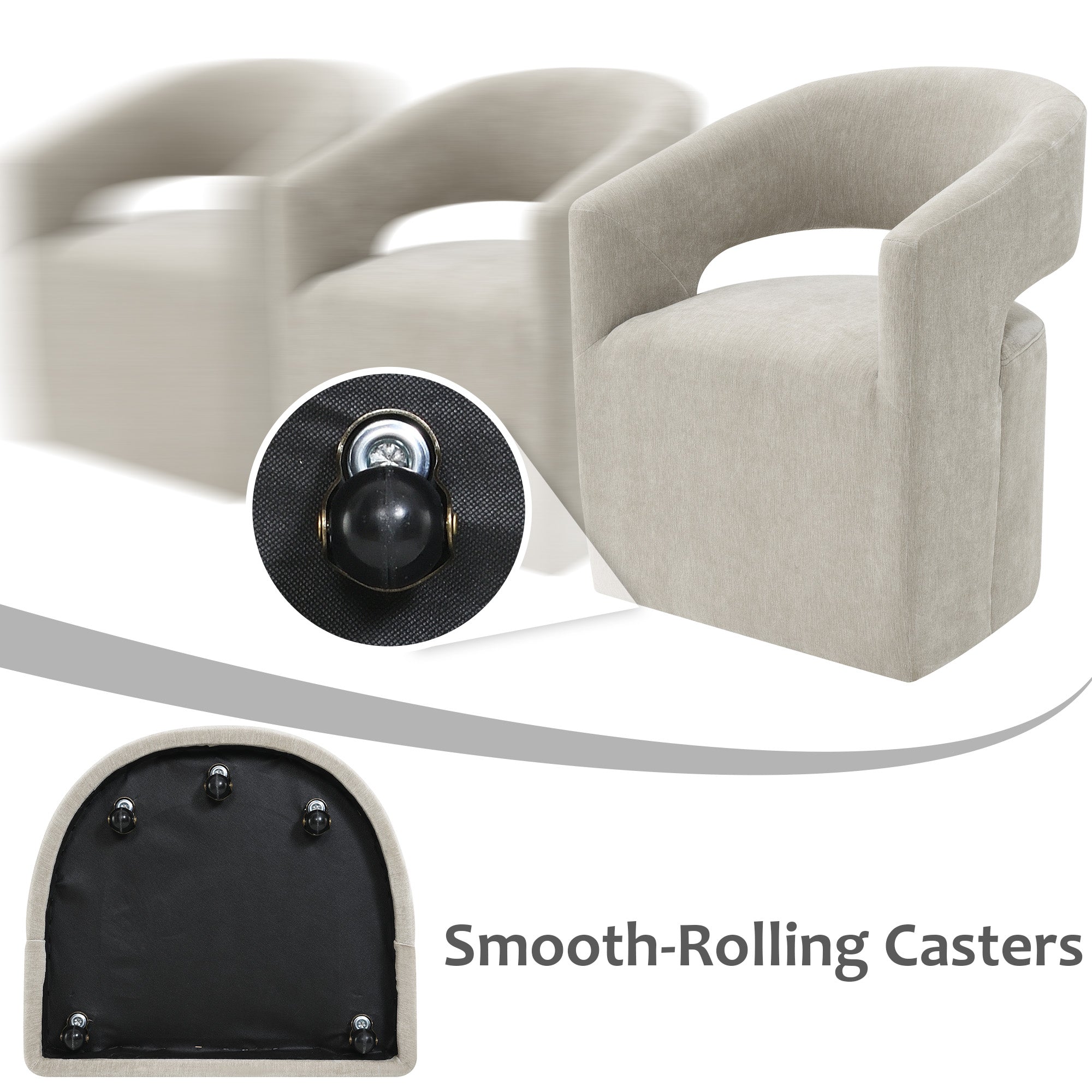 Rolling Barrel-Back Accent Chair with Casters – Contemporary Upholstered Arm Chair