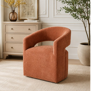 Rolling Barrel-Back Accent Chair with Casters – Contemporary Upholstered Arm Chair