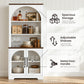 Arched Tempered Glass Door Storage Cabinet, 3-Tier Open Shelf Bookcase Display Cabinet
