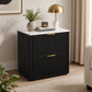 Transitional 2-Drawer Nightstand with Fluted Drawer Fronts, Marble-Look Top & No Assembly Required