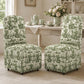 French Farmhouse Upholstered Dining Chair with Rounded Back, Caster Legs & Skirted Design