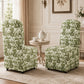 French Farmhouse Upholstered Dining Chair with Rounded Back, Caster Legs & Skirted Design
