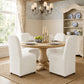 French Farmhouse Upholstered Dining Chair with Rounded Back, Caster Legs & Skirted Design