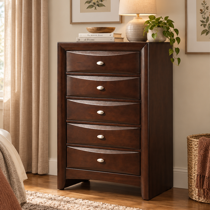 Transitional 5-Drawer Chest with Solid Wood Construction – No Assembly Required