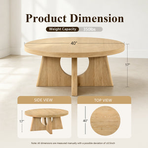 Contemporary Round Coffee Table with Oak Veneer, Pedestal Base & Cross-Shaped Cutout Design