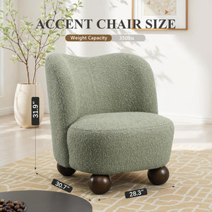 Contemporary Boucle Accent Chair – Sculptural Wood Ball Feet, Wide Seat