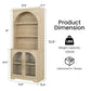 Arched Tempered Glass Door Storage Cabinet, 3-Tier Open Shelf Bookcase Display Cabinet