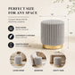 Contemporary Faux Fur Accent Stool with Gold Stainless Steel Base – Fully Assembled