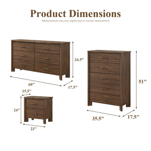 Mid-Century Modern Walnut 3-Piece Bedroom Storage Set with Nightstand, Chest & Dresser with Optional Mirror