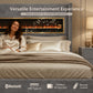 Contemporary Smart Platform Bed with 3D Fireplace LED Headboard, Bluetooth Audio, USB & TF Card Slots, Stainless Steel Frame