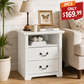 Rustic Open-Shelf Nightstand – Engineered Wood Bedside Table with Storage Cubby