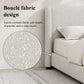 Contemporary Boucle Bed – Winged Edge Padded Headboard, Round Wood Legs