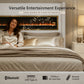 Contemporary Smart Platform Bed with 3D Fireplace LED Headboard, Bluetooth Audio, USB & TF Card Slots, Stainless Steel Frame