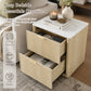 Transitional 2-Drawer Nightstand with Fluted Drawer Fronts, Marble-Look Top & No Assembly Required
