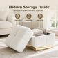 Contemporary Bouclé Storage Stool with Hidden Storage Compartment & Gold Stainless Steel Base – Fully Assembled