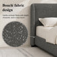 Contemporary Boucle Bed – Winged Edge Padded Headboard, Round Wood Legs