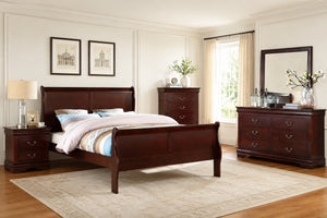 4-Piece Transitional Sleigh Bedroom Set with Solid Wood Bed, Nightstand, Chest & Dresser (Mirror Optional)