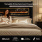 Contemporary Smart Platform Bed with 3D Fireplace LED Headboard, Bluetooth Audio, USB & TF Card Slots, Stainless Steel Frame