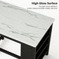 3-Piece Dining Set with USB Charging, Storage Shelves & Boucle Stools, High Gloss Kitchen Table for Small Spaces