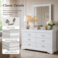 Transitional Sleigh Wood Dresser with Optional Mirror, Dovetail Drawers and Metal Pulls