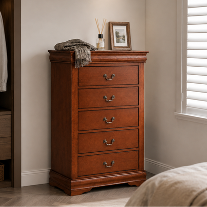 Transitional Solid Wood Chest with English Dovetail Drawers and Bracket Feet