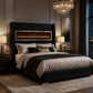 Contemporary Smart Platform Bed with 3D Fireplace LED Headboard, Bluetooth Audio, USB & TF Card Slots, Stainless Steel Frame