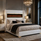 Contemporary Smart Platform Bed with 3D Fireplace LED Headboard, Bluetooth Audio, USB & TF Card Slots, Stainless Steel Frame