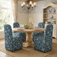 French Farmhouse Upholstered Dining Chair with Rounded Back, Caster Legs & Skirted Design
