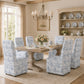 French Farmhouse Upholstered Dining Chair with Rounded Back, Caster Legs & Skirted Design